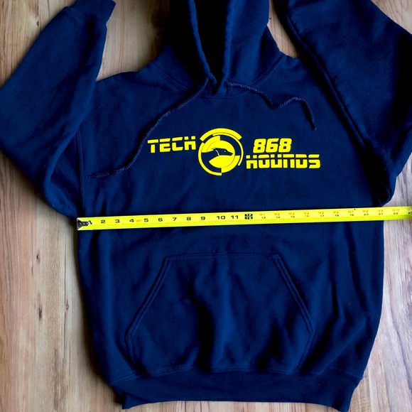 TECH HOUNDS Hoodie Pullover Shirt Long Sleeve Sweatshirt Blue Medium Mens UNISEX - Picture 8 of 14